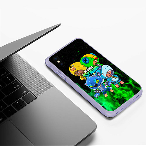 Чехол iPhone XS Max матовый Brawl Stars Leon Quattro / 3D-Светло-сиреневый – фото 3