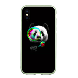 Чехол iPhone XS Max матовый Панда и мыльный пузырь, цвет: 3D-салатовый