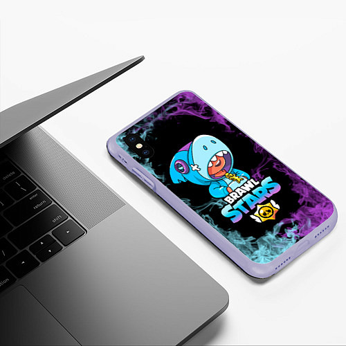 Чехол iPhone XS Max матовый Brawl Stars Leon Shark / 3D-Светло-сиреневый – фото 3