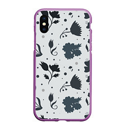Чехол iPhone XS Max матовый Чёрно-белые цветы, цвет: 3D-фиолетовый