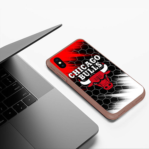 Чехол iPhone XS Max матовый CHICAGO BULLS / 3D-Коричневый – фото 3