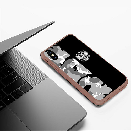 Чехол iPhone XS Max матовый Россия камуфляж / 3D-Коричневый – фото 3