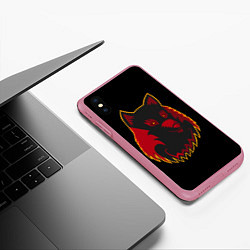 Чехол iPhone XS Max матовый Wolf Logo, цвет: 3D-малиновый — фото 2
