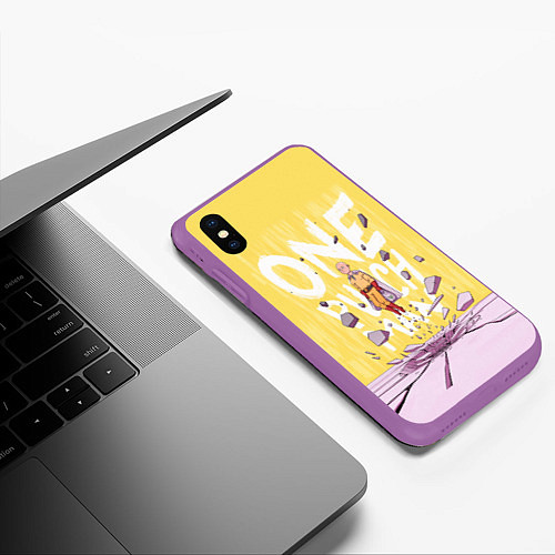 Чехол iPhone XS Max матовый One Punch Man / 3D-Фиолетовый – фото 3