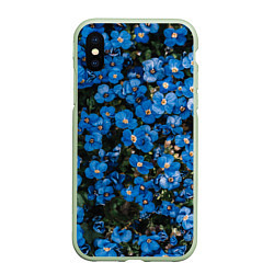 Чехол iPhone XS Max матовый Поле синих цветов фиалки лето, цвет: 3D-салатовый