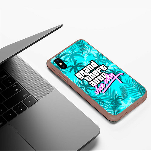 Чехол iPhone XS Max матовый GTA VICE CITY / 3D-Коричневый – фото 3