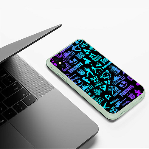 Чехол iPhone XS Max матовый FORTNITE / 3D-Салатовый – фото 3