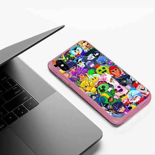 Чехол iPhone XS Max матовый BRAWL STARS ВСЕ БРАВЛЕРЫ / 3D-Малиновый – фото 3