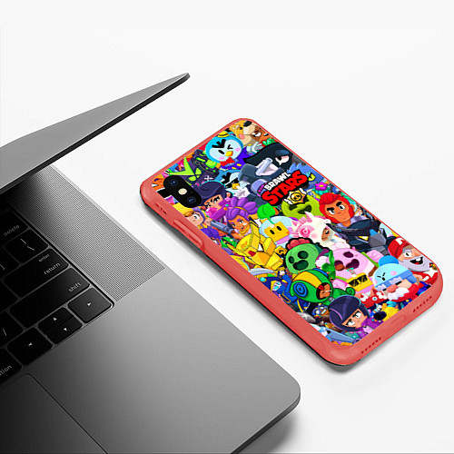 Чехол iPhone XS Max матовый BRAWL STARS ВСЕ БРАВЛЕРЫ / 3D-Красный – фото 3