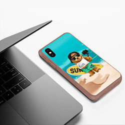 Чехол iPhone XS Max матовый Медвежонок серфер, цвет: 3D-коричневый — фото 2