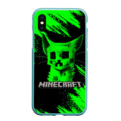 Чехол iPhone XS Max матовый MINECRAFT CREEPER CAT, цвет: 3D-мятный