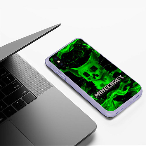 Чехол iPhone XS Max матовый MINECRAFT CREEPER CAT / 3D-Светло-сиреневый – фото 3