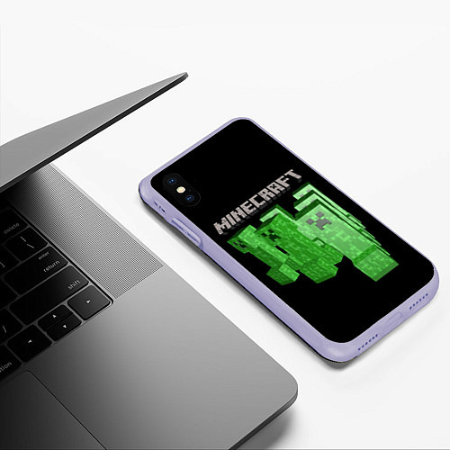 Чехол iPhone XS Max матовый MINECRAFT CREEPER / 3D-Светло-сиреневый – фото 3