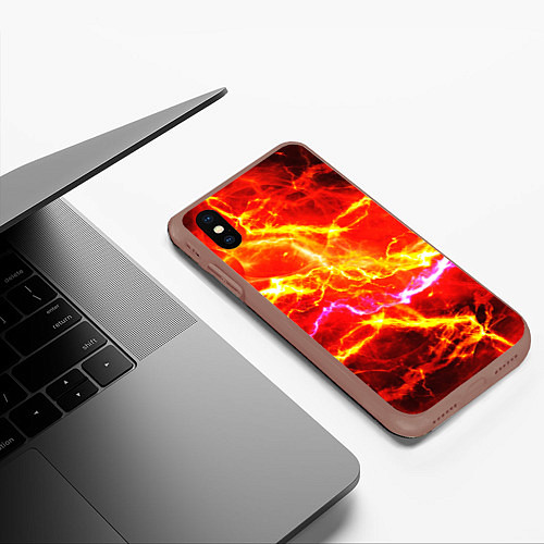 Чехол iPhone XS Max матовый УДАРЫ МОЛНИИ / 3D-Коричневый – фото 3