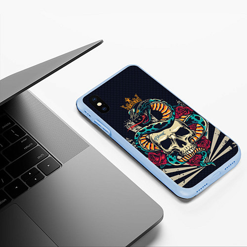 Чехол iPhone XS Max матовый Змея с короной на черепе / 3D-Голубой – фото 3