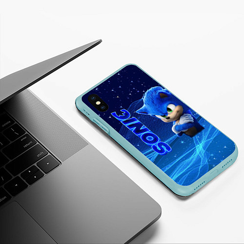 Чехол iPhone XS Max матовый Соник / 3D-Мятный – фото 3