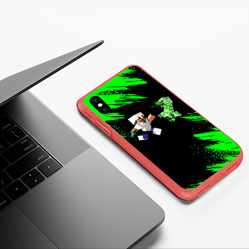 Чехол iPhone XS Max матовый MINECRAFT / 3D-Красный – фото 3