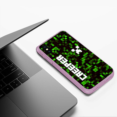 Чехол iPhone XS Max матовый MINECRAFT CREEPER / 3D-Сиреневый – фото 3