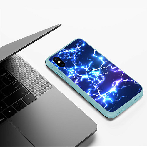 Чехол iPhone XS Max матовый СВЕТЯЩИЕСЯ МОЛНИИ / 3D-Мятный – фото 3