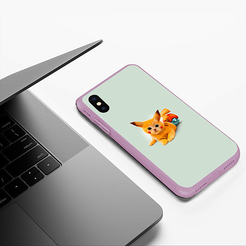 Чехол iPhone XS Max матовый Котенок покемон пикачу арт / 3D-Сиреневый – фото 3