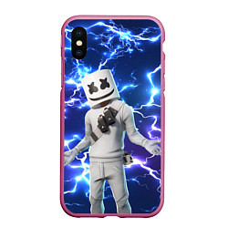 Чехол iPhone XS Max матовый FORTNITE x MARSHMELLO, цвет: 3D-малиновый