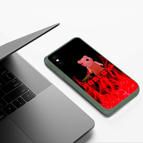 Чехол iPhone XS Max матовый ROBLOX: PIGGI / 3D-Темно-зеленый – фото 3