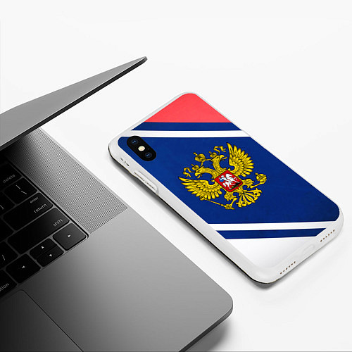 Чехол iPhone XS Max матовый RUSSIA SPORT / 3D-Белый – фото 3