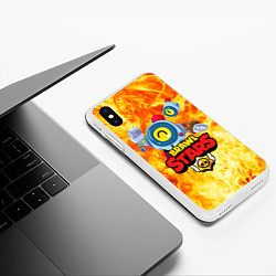 Чехол iPhone XS Max матовый BRAWL STARS НАНИ ОГОНЬ, цвет: 3D-белый — фото 2