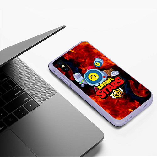 Чехол iPhone XS Max матовый БРАВЛ СТАРС НАНИ ОГОНЬ / 3D-Светло-сиреневый – фото 3