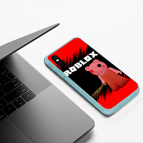 Чехол iPhone XS Max матовый Roblox Piggy / 3D-Мятный – фото 3