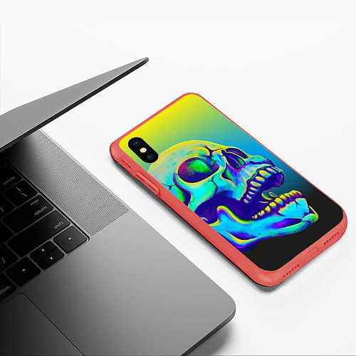 Чехол iPhone XS Max матовый Neon skull / 3D-Красный – фото 3