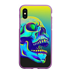 Чехол iPhone XS Max матовый Neon skull, цвет: 3D-фиолетовый