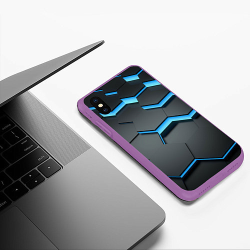 Чехол iPhone XS Max матовый 3D Плиты / 3D-Фиолетовый – фото 3