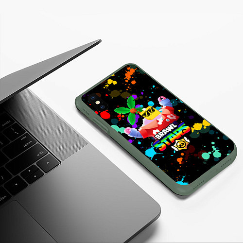 Чехол iPhone XS Max матовый BRAWL STARS SPROUT СПРАУТ / 3D-Темно-зеленый – фото 3
