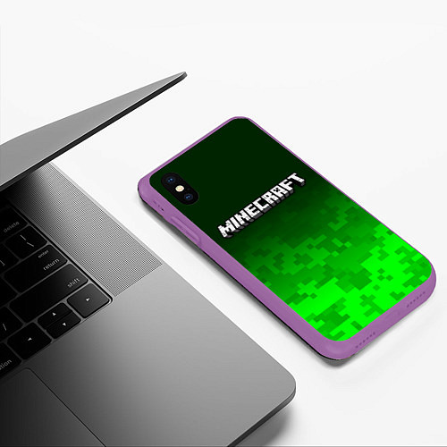 Чехол iPhone XS Max матовый MINECRAFT МАЙНКРАФТ / 3D-Фиолетовый – фото 3