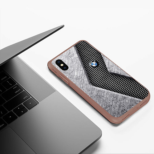 Чехол iPhone XS Max матовый BMW - emblem - metal - texture / 3D-Коричневый – фото 3