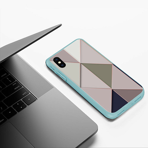 Чехол iPhone XS Max матовый Треугольники / 3D-Мятный – фото 3