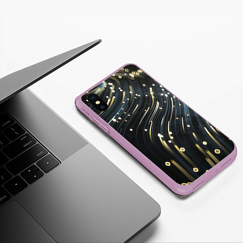 Чехол iPhone XS Max матовый Абстракция искры полосы боке / 3D-Сиреневый – фото 3