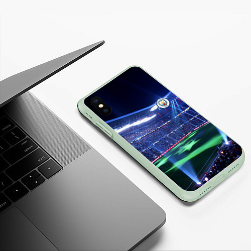 Чехол iPhone XS Max матовый FC MANCHESTER CITY / 3D-Салатовый – фото 3