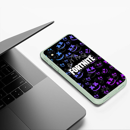 Чехол iPhone XS Max матовый FORTNITE MARSHMELLO / 3D-Салатовый – фото 3