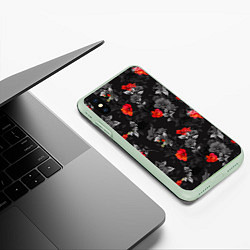Чехол iPhone XS Max матовый Красные цветы, цвет: 3D-салатовый — фото 2