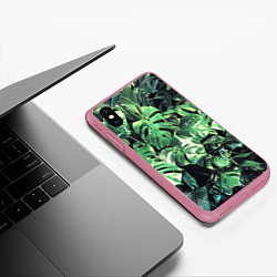 Чехол iPhone XS Max матовый ЛИСТЬЯ, цвет: 3D-малиновый — фото 2