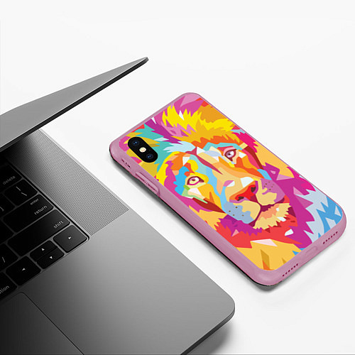 Чехол iPhone XS Max матовый Акварельный лев / 3D-Розовый – фото 3