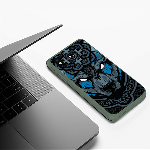 Чехол iPhone XS Max матовый Дикий медведь с узорами славянский / 3D-Темно-зеленый – фото 3