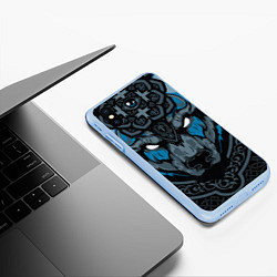 Чехол iPhone XS Max матовый Дикий медведь с узорами славянский, цвет: 3D-голубой — фото 2