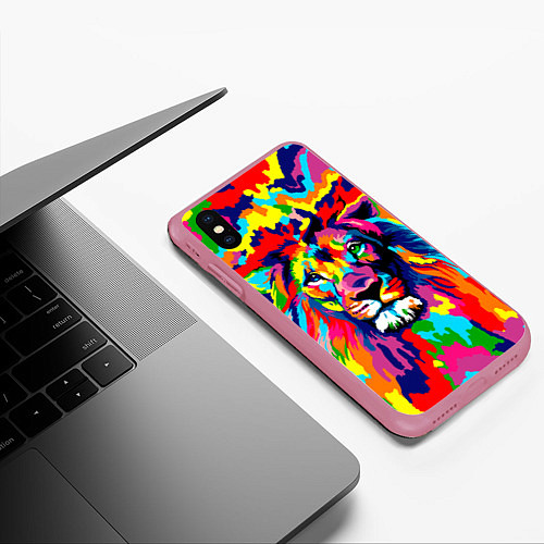 Чехол iPhone XS Max матовый Лев Artistic Art / 3D-Малиновый – фото 3