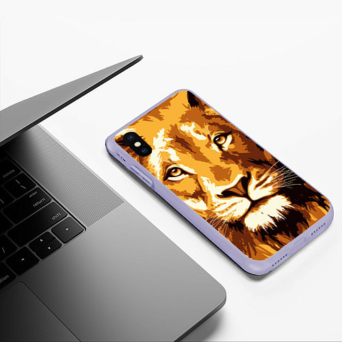 Чехол iPhone XS Max матовый Взгляд льва / 3D-Светло-сиреневый – фото 3