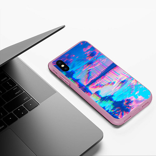 Чехол iPhone XS Max матовый ГАВАЙИ ГЛИТЧ / 3D-Розовый – фото 3