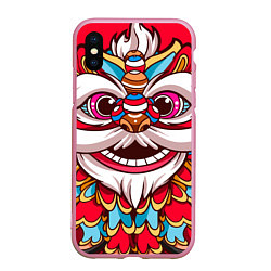 Чехол iPhone XS Max матовый Морда Азиатского Льва, цвет: 3D-розовый