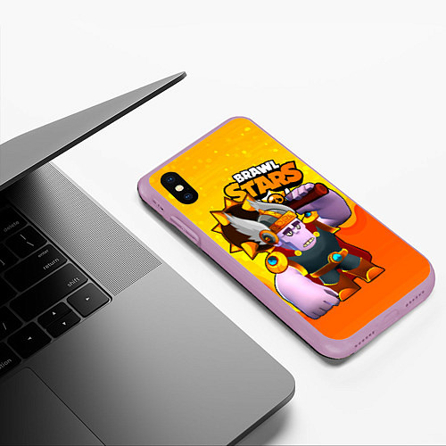 Чехол iPhone XS Max матовый Brawl Stars Фрэнк Викинг / 3D-Сиреневый – фото 3